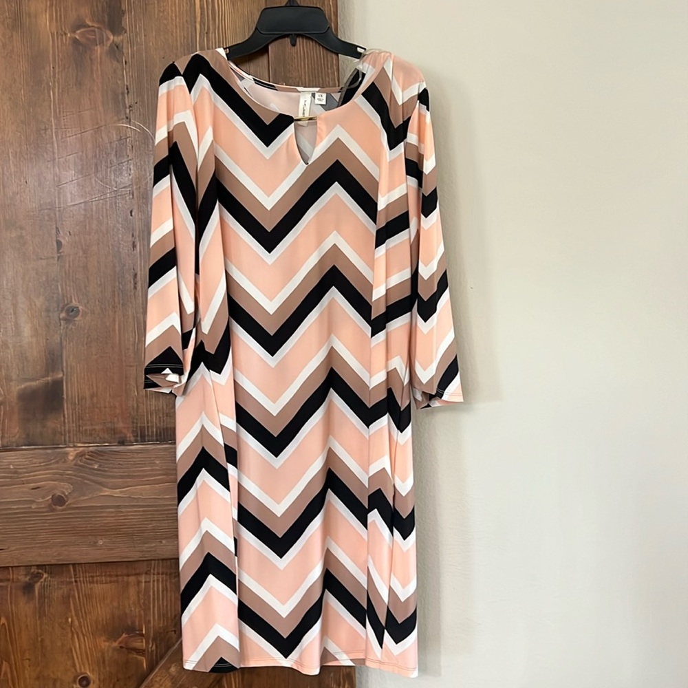 Pink and black midi dress